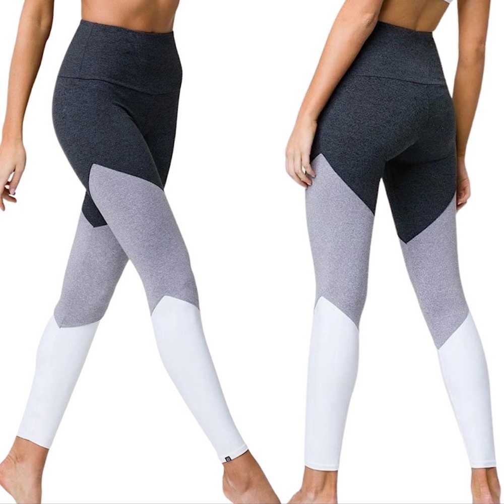 Onzie Colorblock high waisted Leggings - Black, Gray, and White